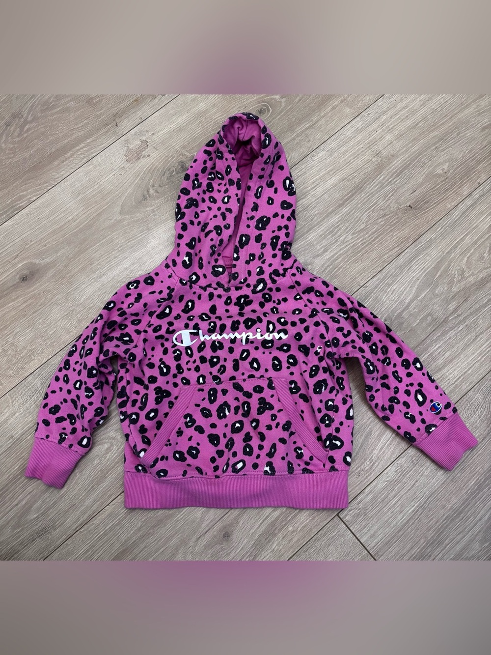 Champion Girls' Bright Pink Leopard Print Hooded Sweatshirt